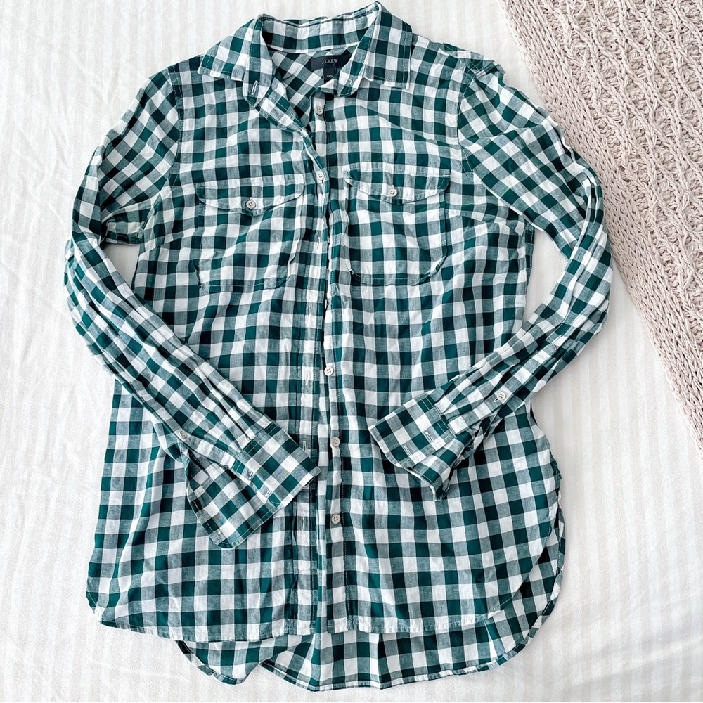 J. Crew Green Gingham Button Up - image 1
